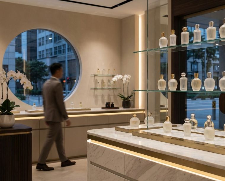 Luxury perfume shop in Singapore with elegant boutique interior