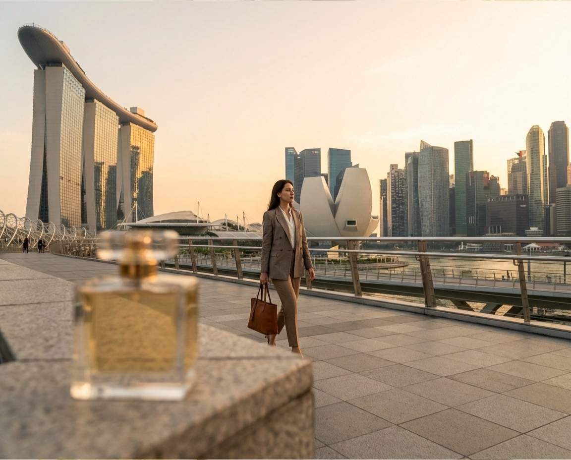 Professional woman wearing office perfume in Singapore CBD